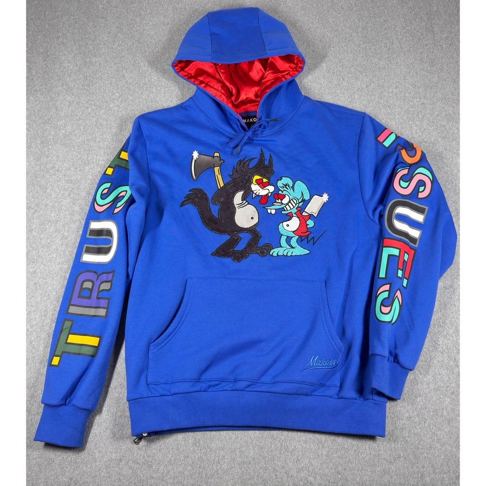 Makobi‎ Hoodie L Trust Issues Itchy Scratchy Blue Sweatshirt Pullover